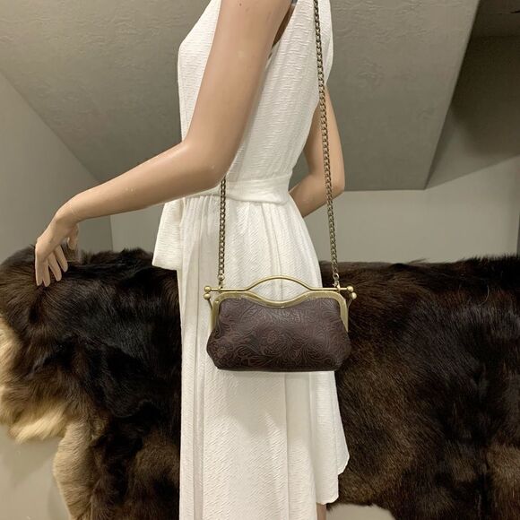 Handmade Genuine Embossed Leather Kisslock Clutch/Shoulder bag/Crossbody - Picture 4 of 14